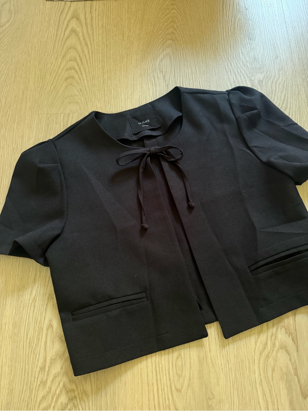 1st Place - Women's Black Short-Sleeve Tie-Front Jacket